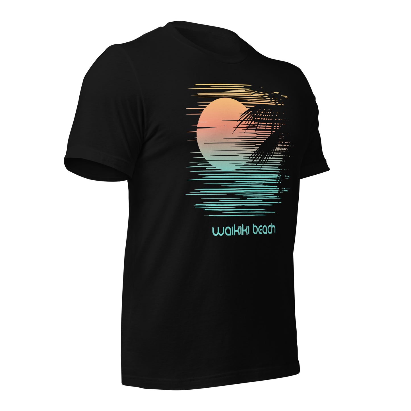 Artistic Waikiki Beach Oahu Hawaii Palm Tree Vacation Souvenir Unisex T-Shirt