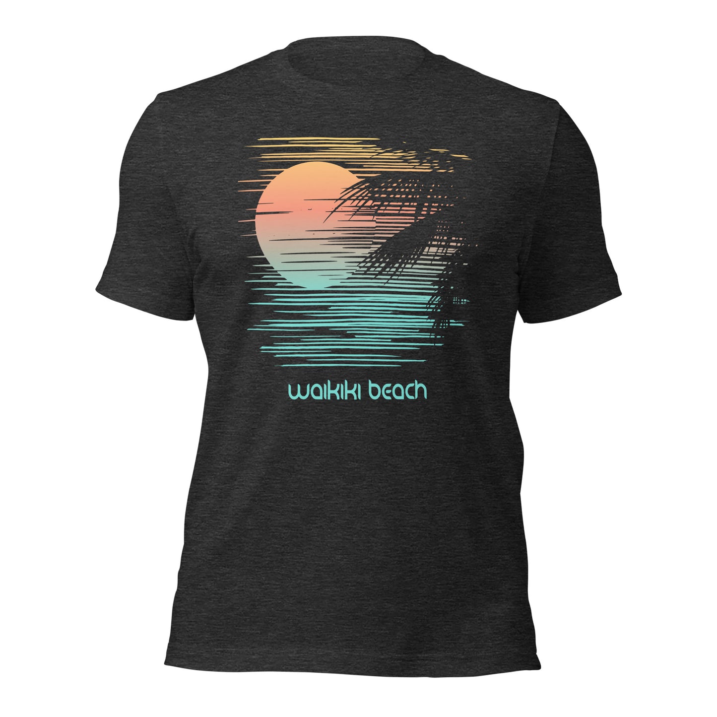 Artistic Waikiki Beach Oahu Hawaii Palm Tree Vacation Souvenir Unisex T-Shirt