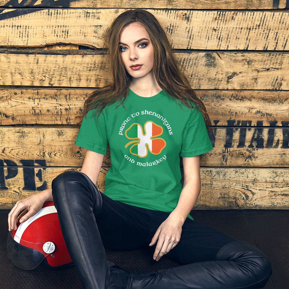 Funny Prone To Shenanigans & Malarkey Irish Flag St. Patrick's Day Unisex T-Shirt