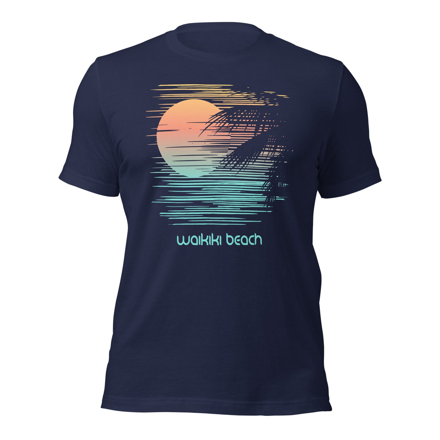 Artistic Waikiki Beach Oahu Hawaii Palm Tree Vacation Souvenir Unisex T-Shirt