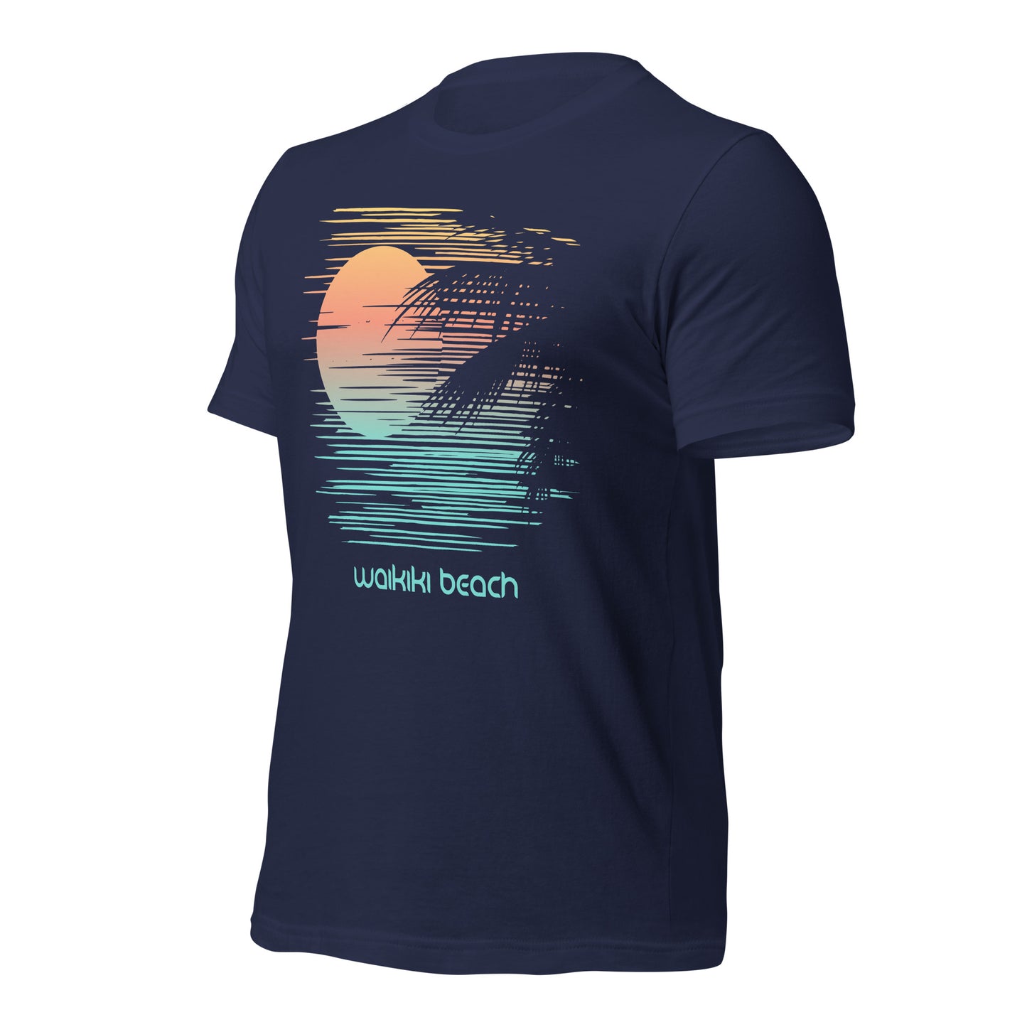 Artistic Waikiki Beach Oahu Hawaii Palm Tree Vacation Souvenir Unisex T-Shirt