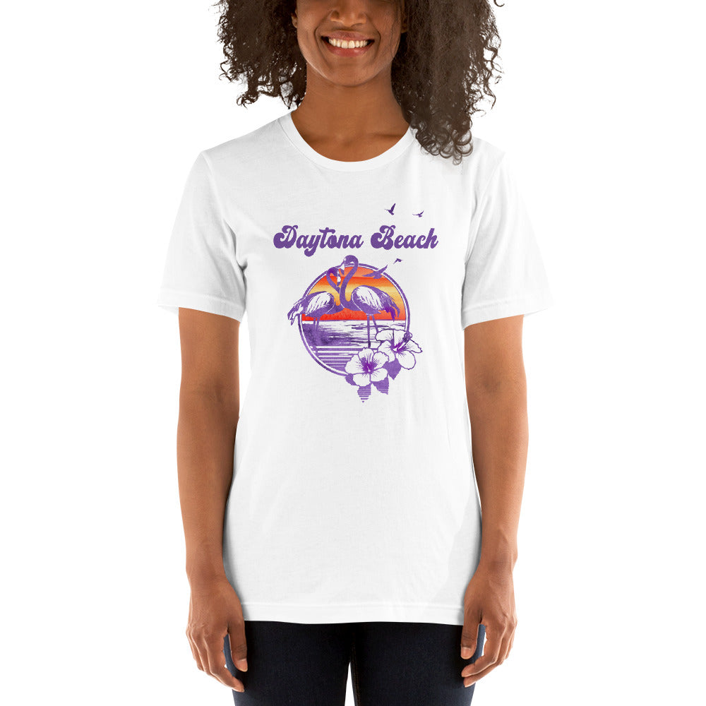 Retro Daytona Beach Florida Flamingo Hibiscus Unisex T-Shirt