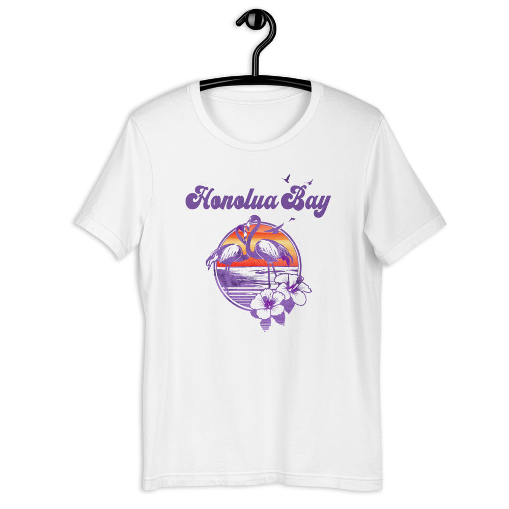 Retro Honolua Bay Maui Hawaii Beach Flamingo Hibiscus Unisex T-Shirt