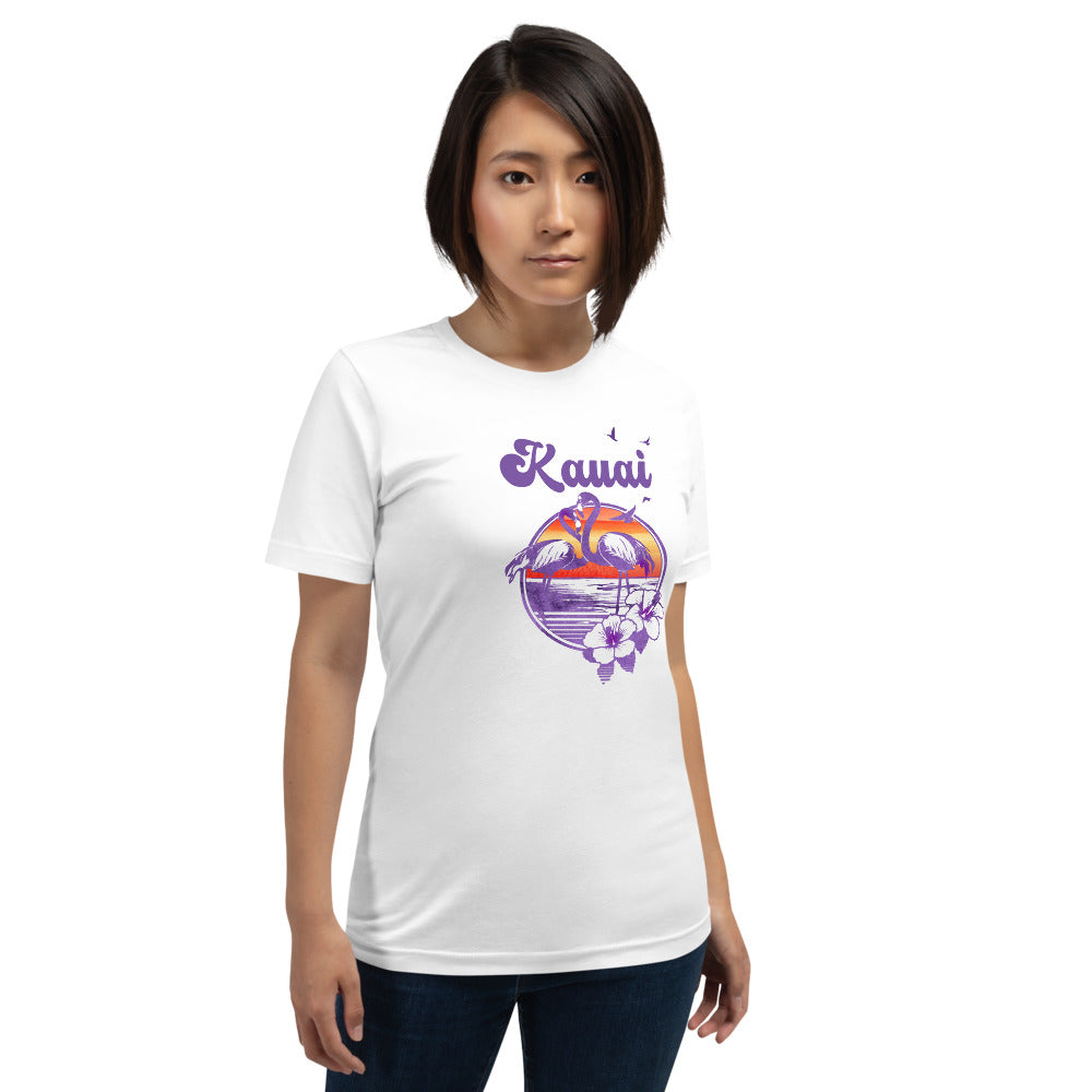Retro Kauai Hawaii Beach Flamingo Hibiscus Unisex T-Shirt