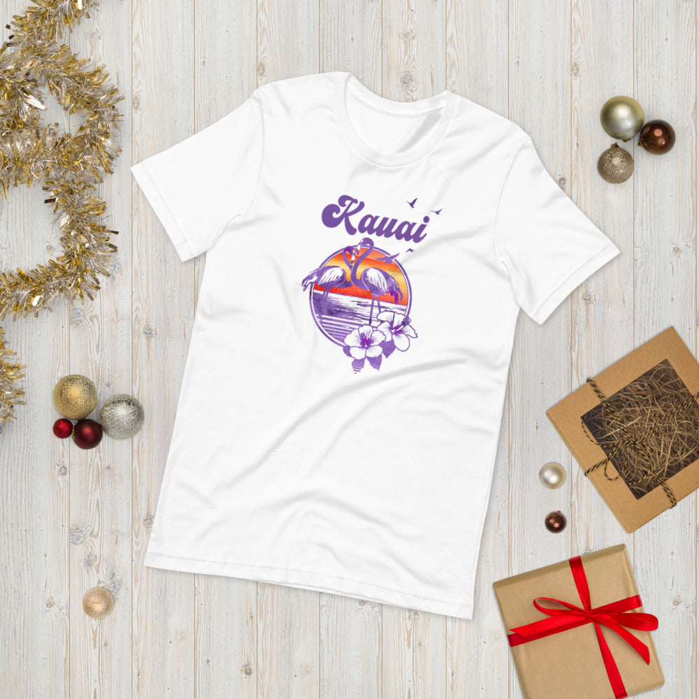 Retro Kauai Hawaii Beach Flamingo Hibiscus Unisex T-Shirt