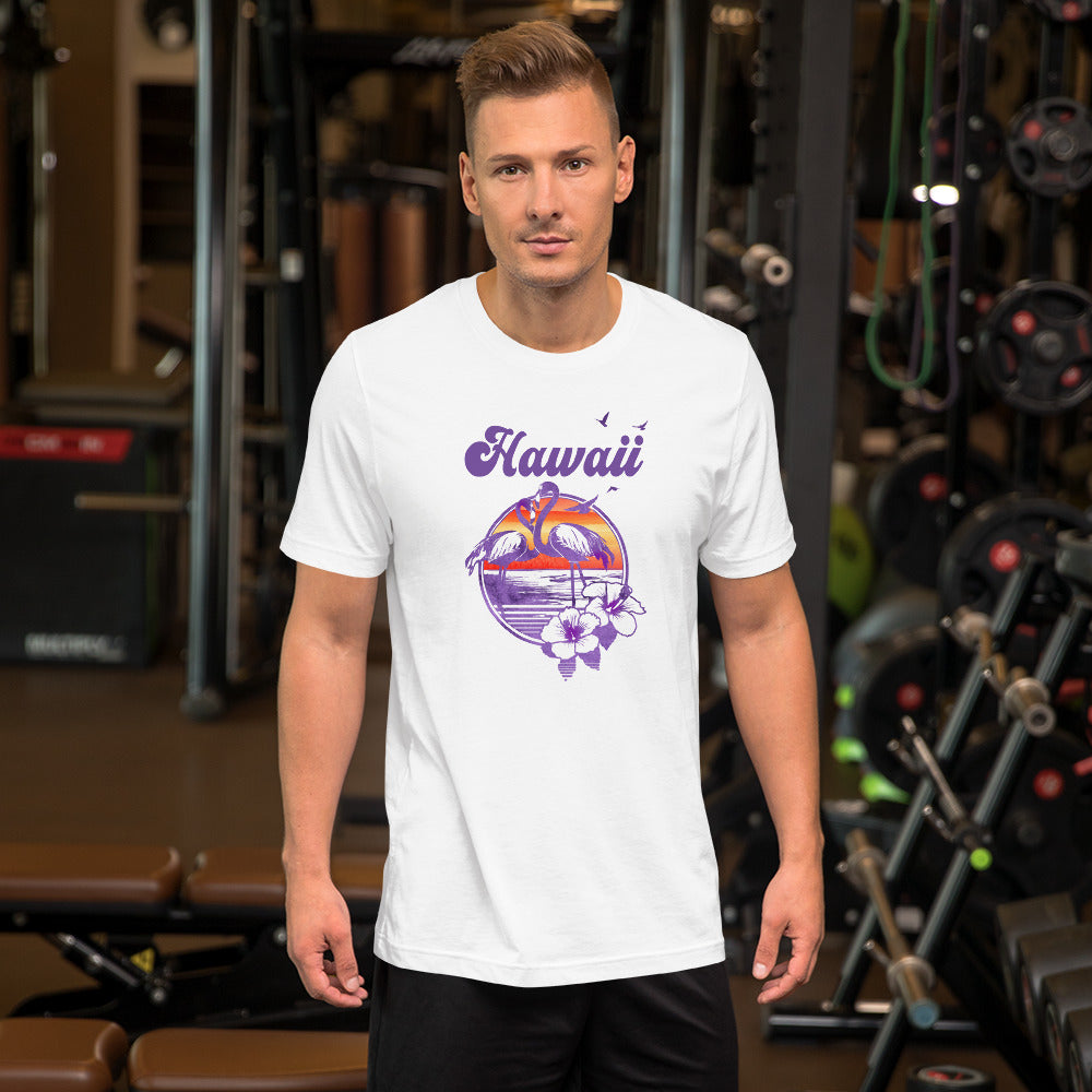 Retro Hawaii Beach Flamingo Hibiscus Unisex T-Shirt
