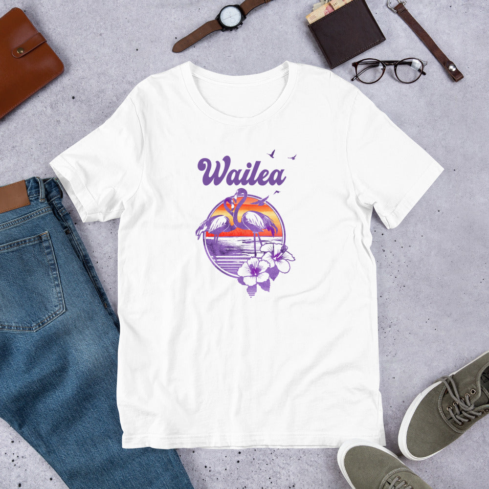Retro Wailea Maui Hawaii Beach Flamingo Hibiscus Unisex T-Shirt