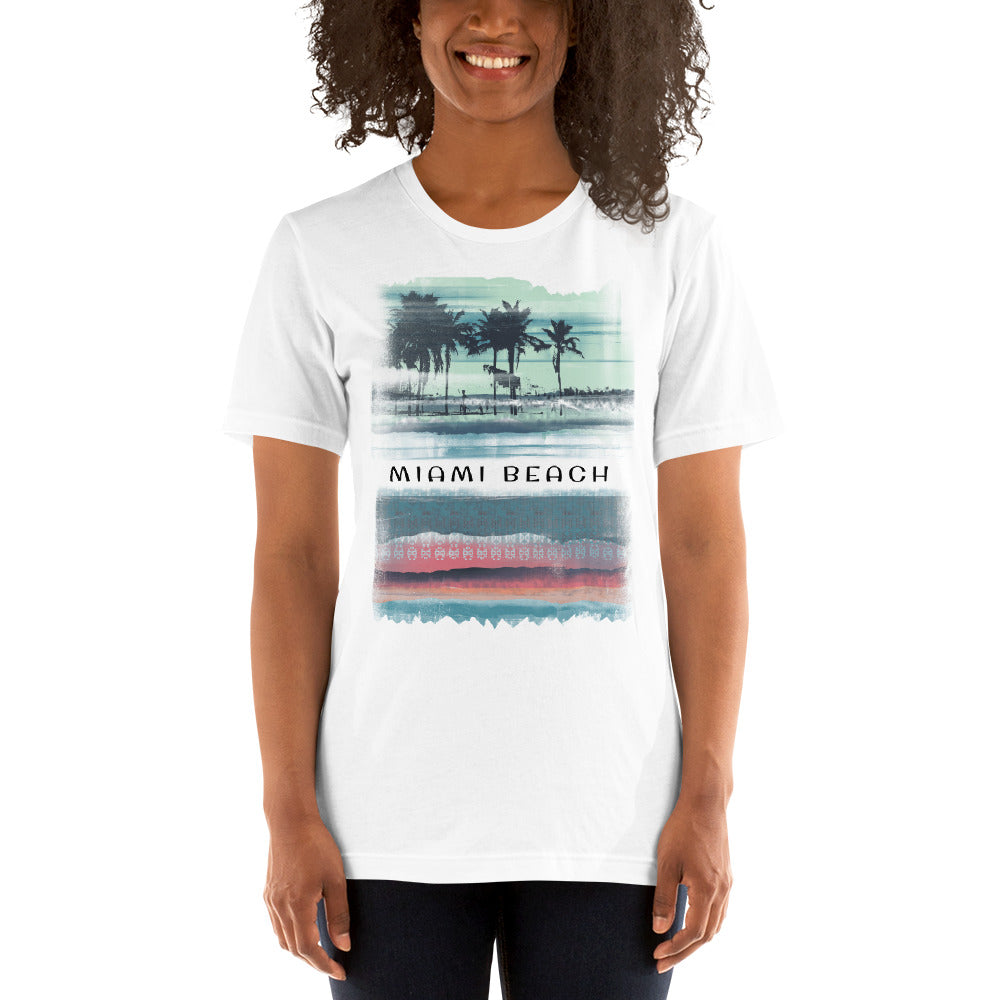 Miami Florida Vacation Souvenir Unisex T-Shirt Palm Tree Abstract Beach