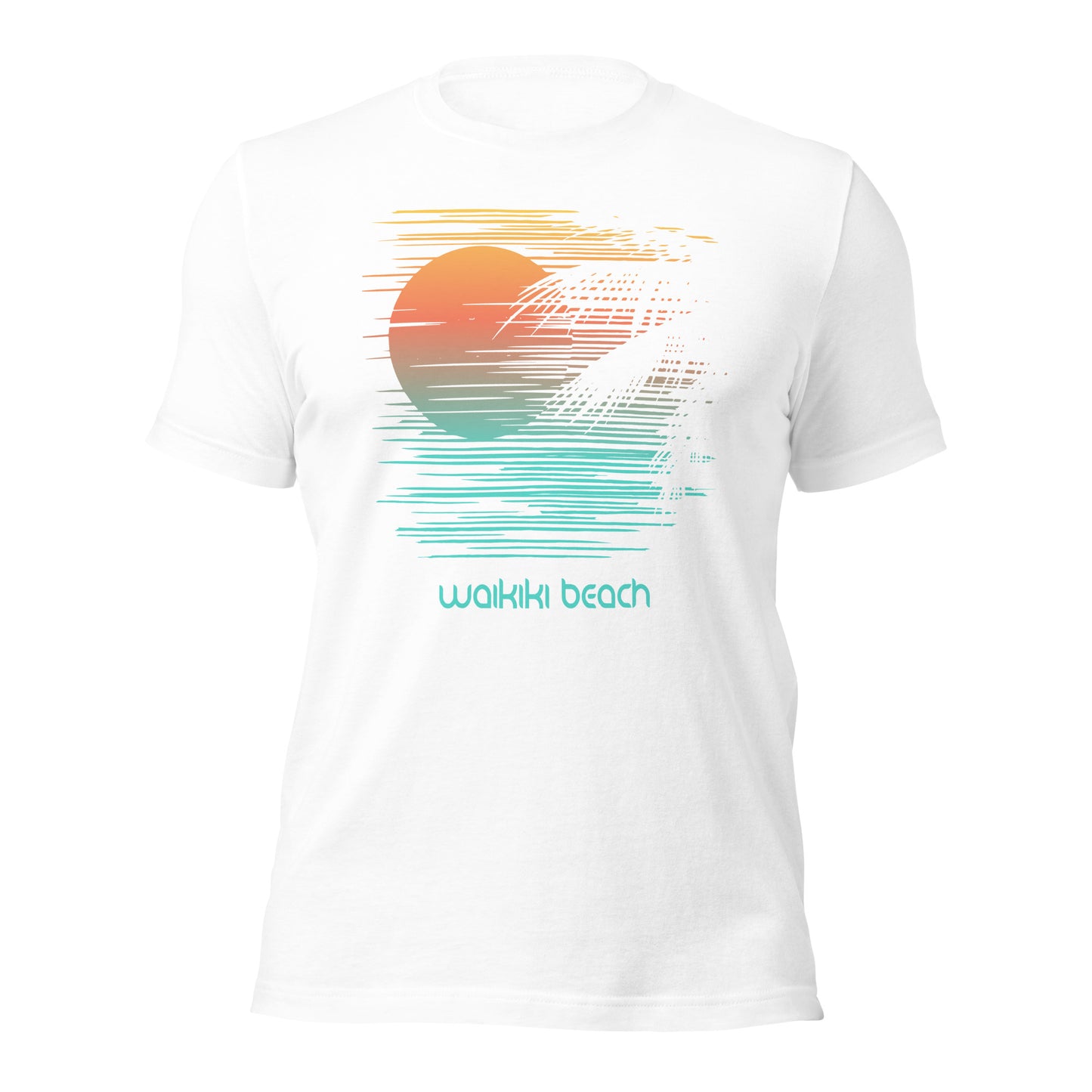 Artistic Waikiki Beach Oahu Hawaii Palm Tree Vacation Souvenir Unisex T-Shirt