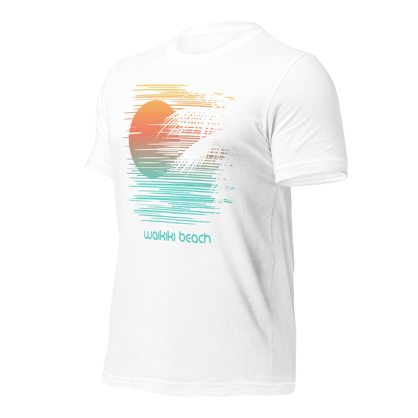 Artistic Waikiki Beach Oahu Hawaii Palm Tree Vacation Souvenir Unisex T-Shirt