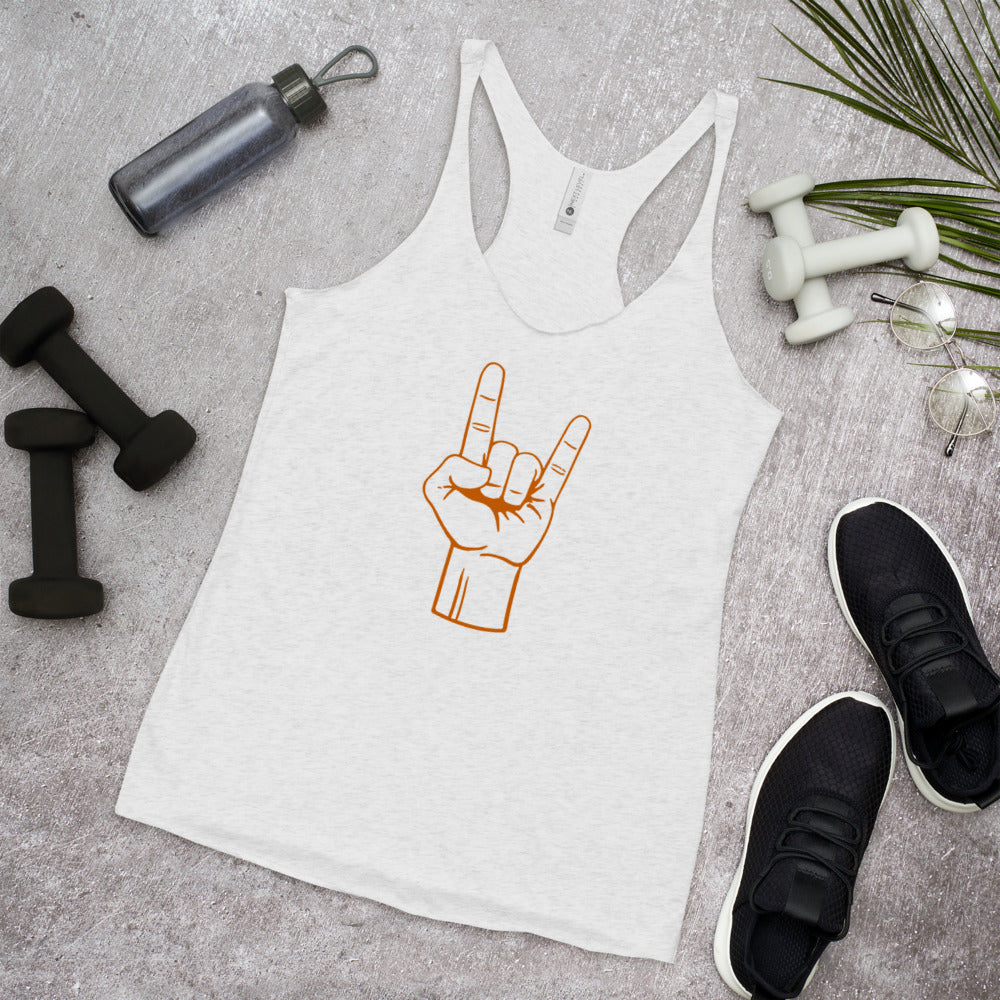 Texas Rocker Long Horn Hand Sign College Football Fan Women's Racerback Tank Top