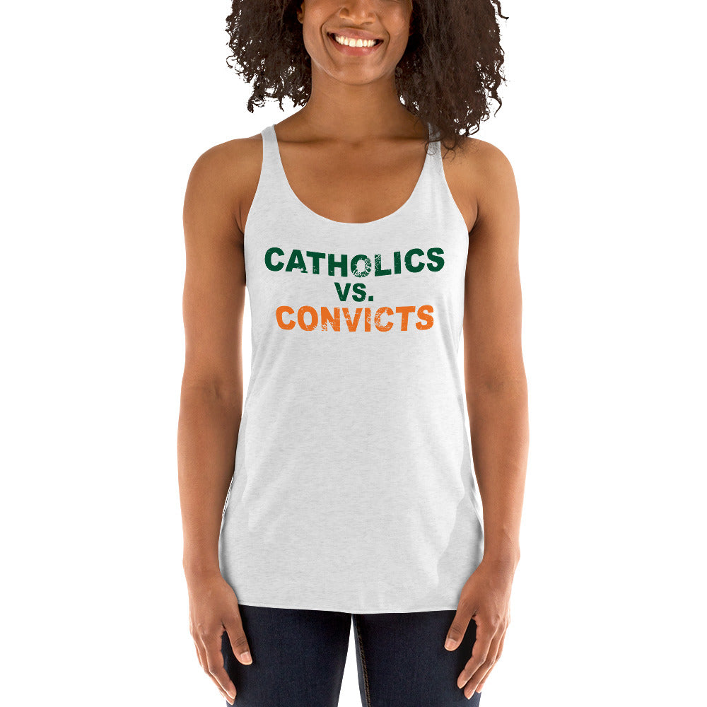 Catholics vs. Convicts Miami College Football Fan Women's Racerback Tank Top