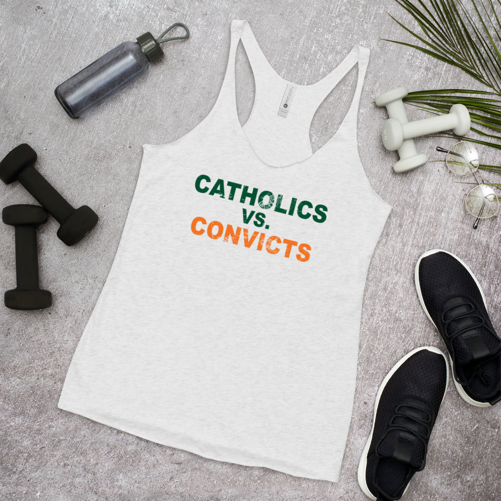 Catholics vs. Convicts Miami College Football Fan Women's Racerback Tank Top