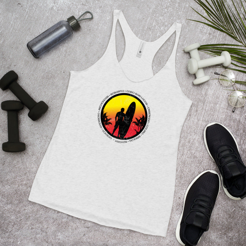 Cool Mexico Surf Fan Surfing Lover Beach Women's Racerback Tank Top