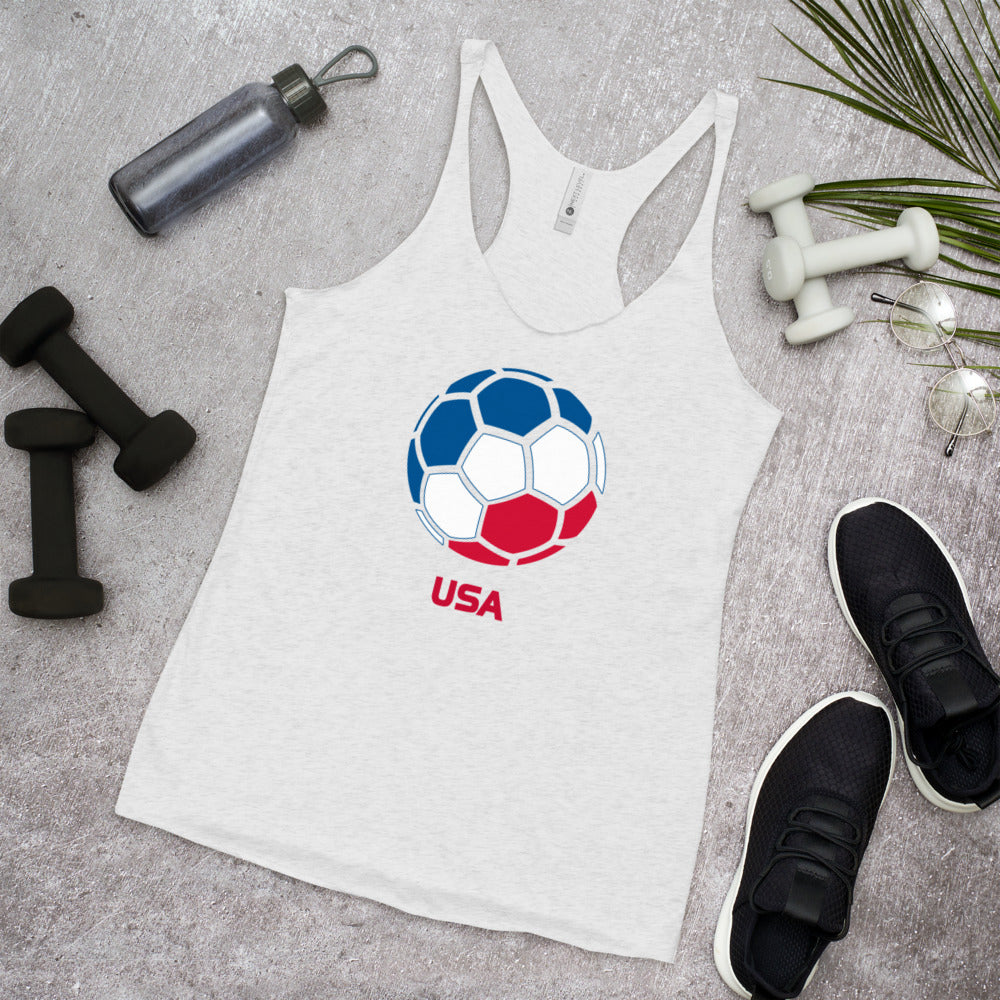 USA United States National Soccer Team Football Pride Country Flag Women's Racerback Tank Top