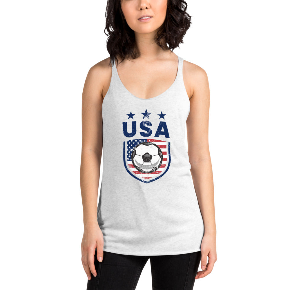 Retro USA Soccer Team Football Fan Country American Flag Women's Racerback Tank Top