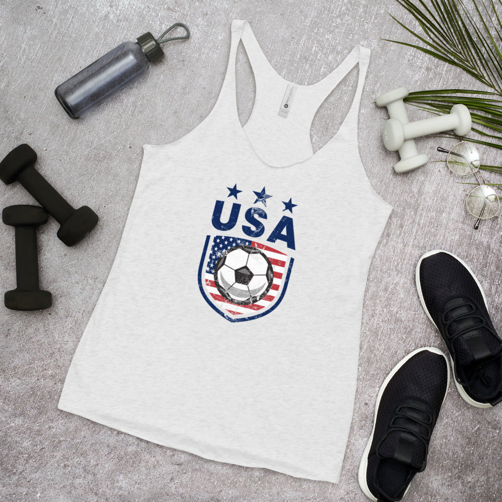 Retro USA Soccer Team Football Fan Country American Flag Women's Racerback Tank Top
