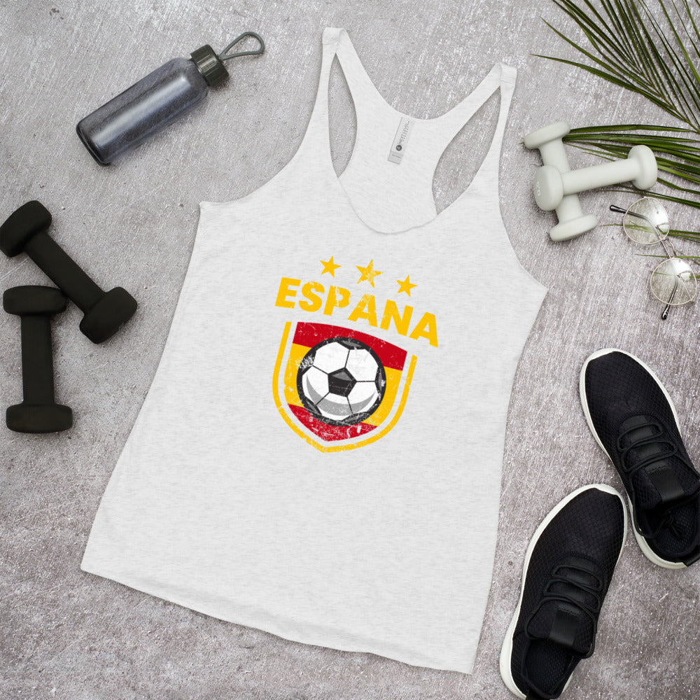 Retro Spain Soccer Team Football Fan Country Espana Spanish Flag Women's Racerback Tank Top