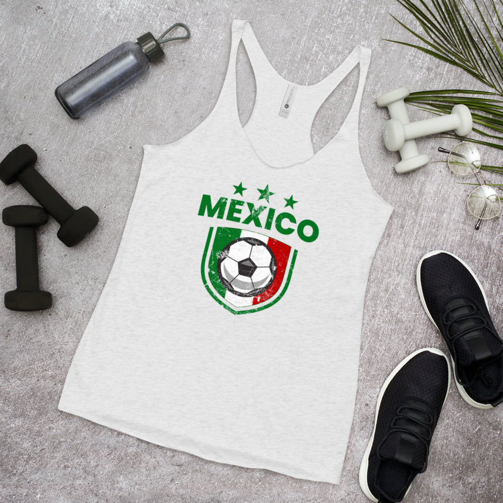 Retro Mexico Soccer Team Football Fan Country Mexican Flag Women's Racerback Tank Top