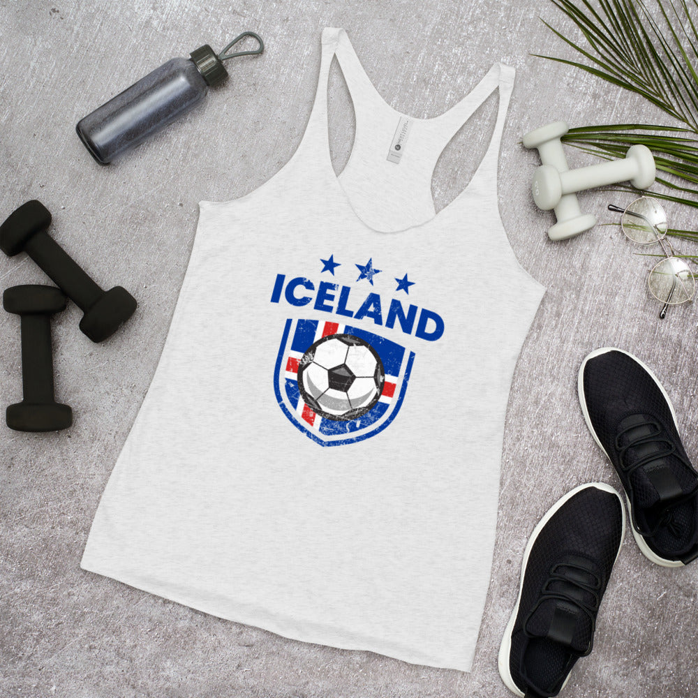Retro Iceland Soccer Team Football Fan Country Icelandic Flag Women's Racerback Tank Top