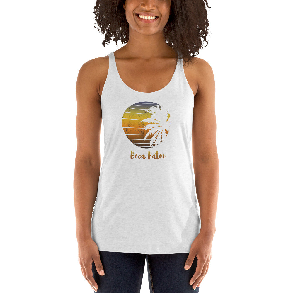 Retro Boca Raton Florida Beach Palm Tree Vacation Souvenir Women's Racerback Tank Top