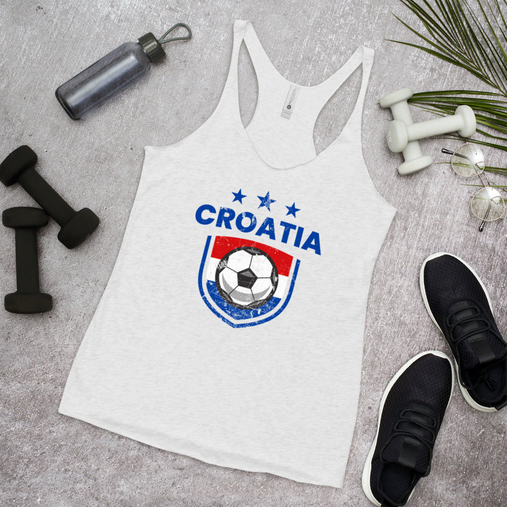 Retro Croatia Soccer Team Football Fan Country Croatian Flag Women's Racerback Tank Top