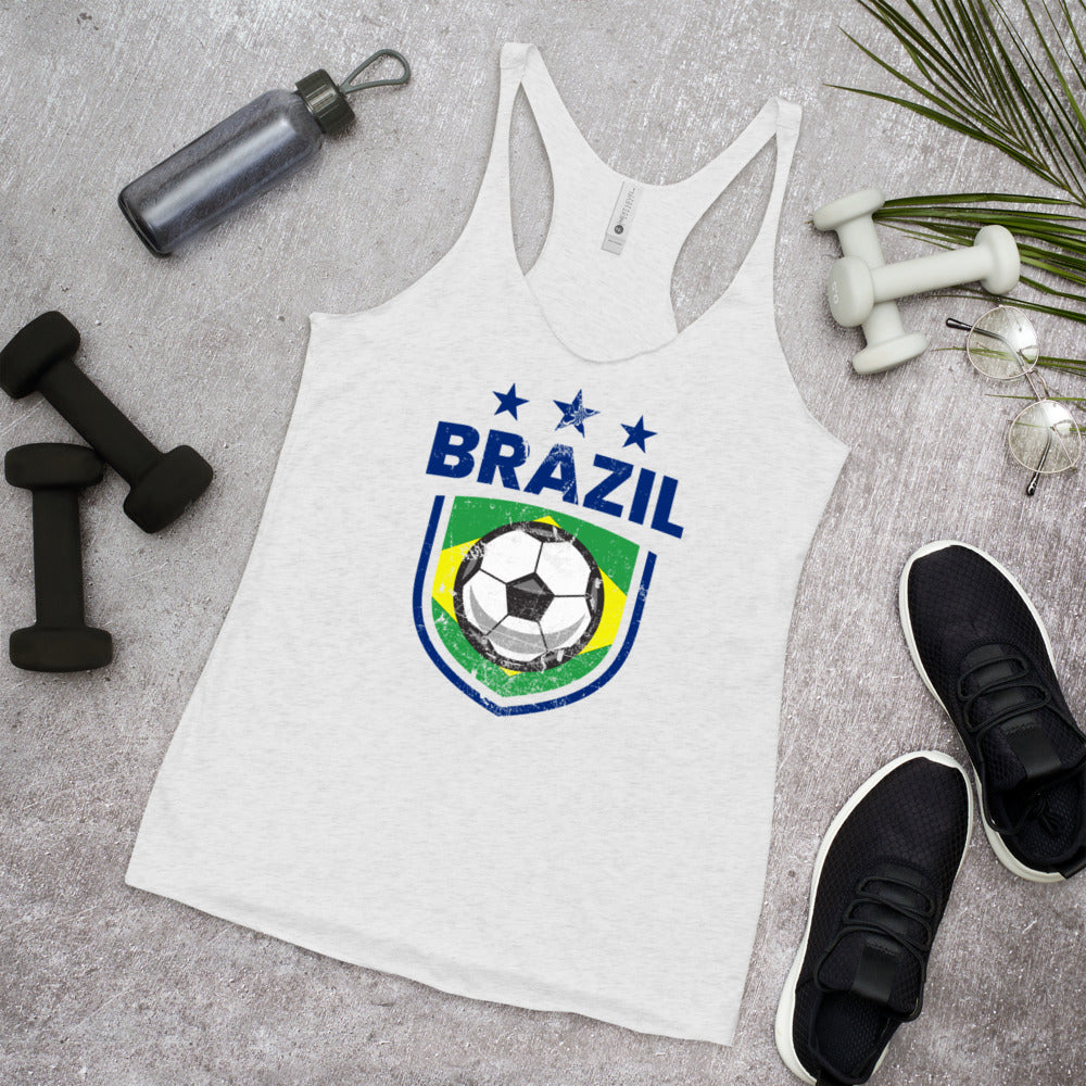 Retro Brazil Soccer Team Football Fan Country Brasil Brazilian Flag Women's Racerback Tank Top