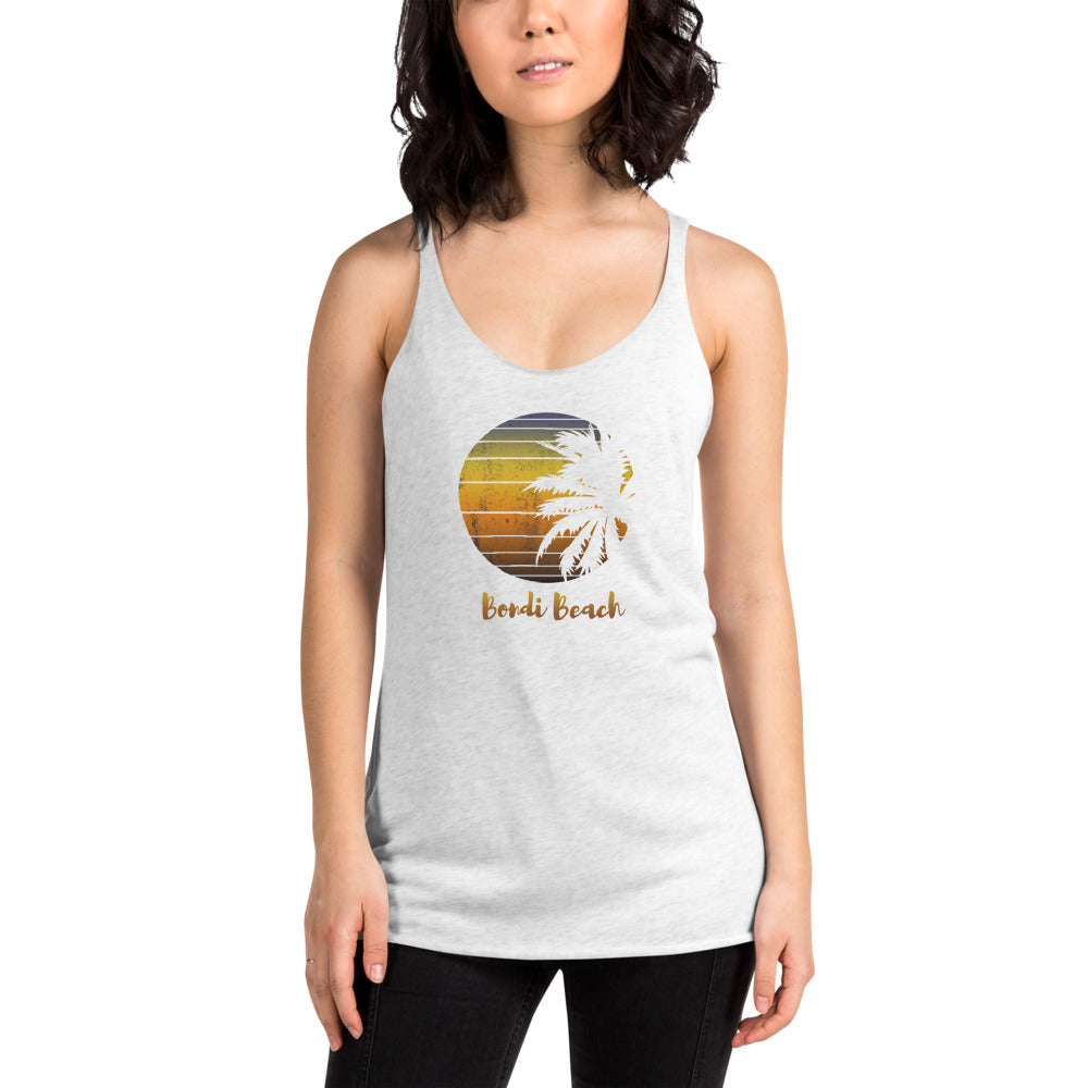 Retro Bondi Beach Australia Palm Tree Vacation Souvenir Women's Racerback Tank Top