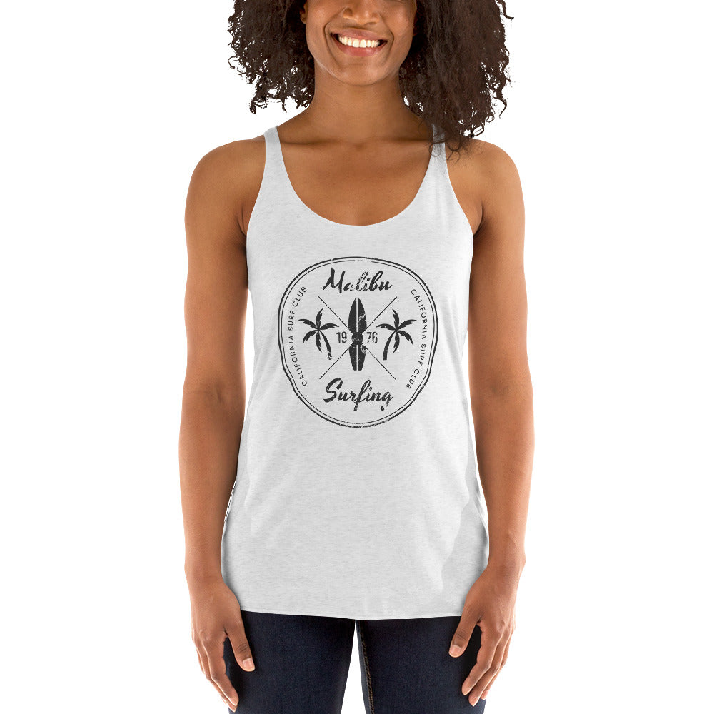 Retro Malibu California Surfing Fan Beach Women's Racerback Tank Top