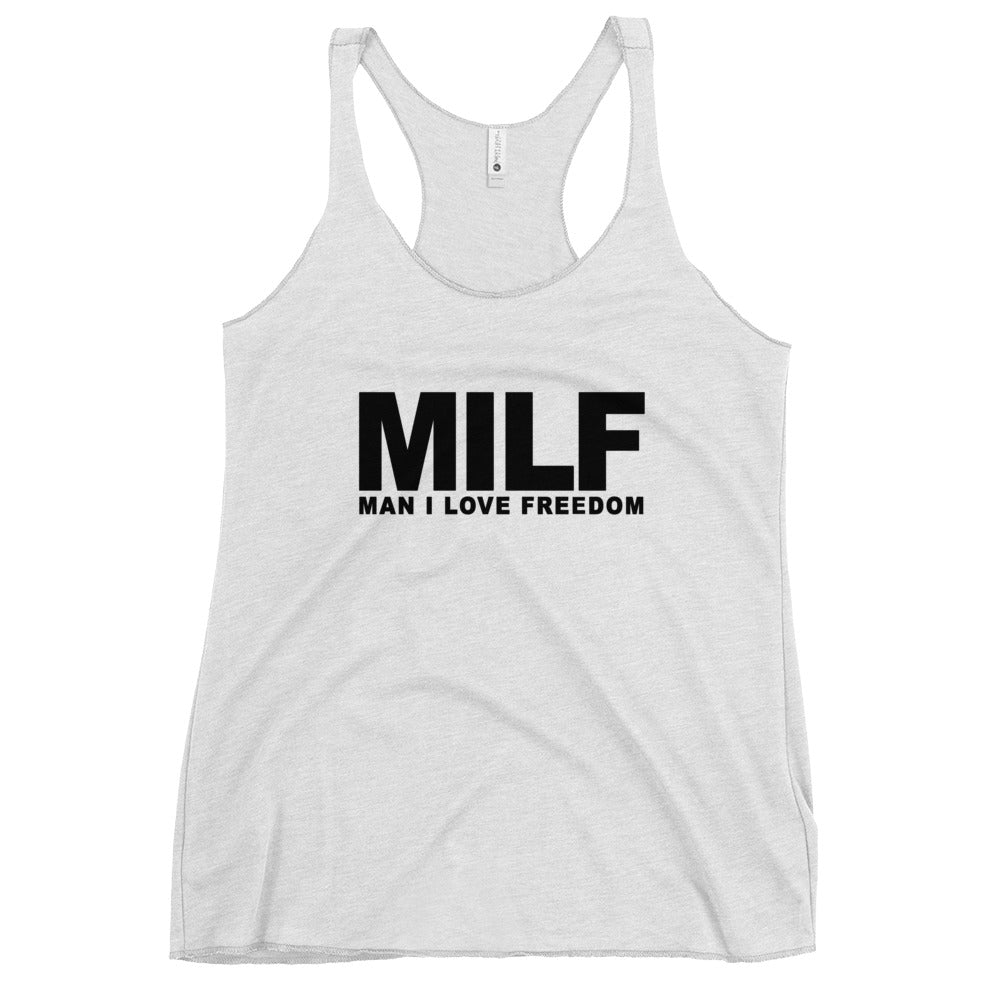 Funny MILF Military Service Freedom Joke Women's Racerback Tank Top
