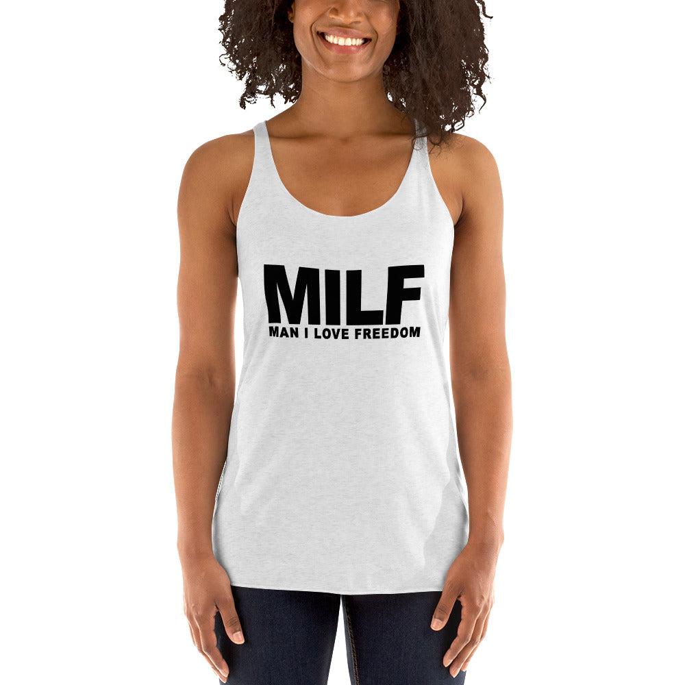 Funny MILF Military Service Freedom Joke Women's Racerback Tank Top