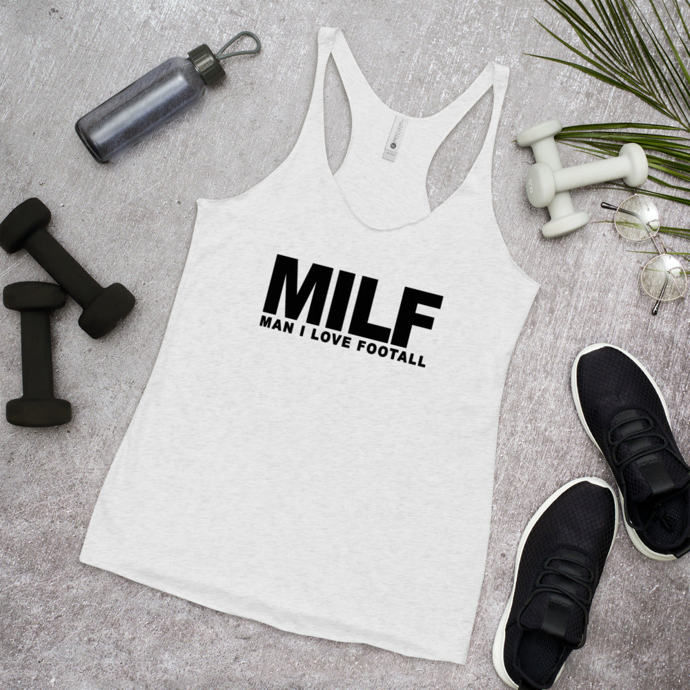 Funny MILF Football Fan Joke Quote Wordplay Women's Racerback Tank Top