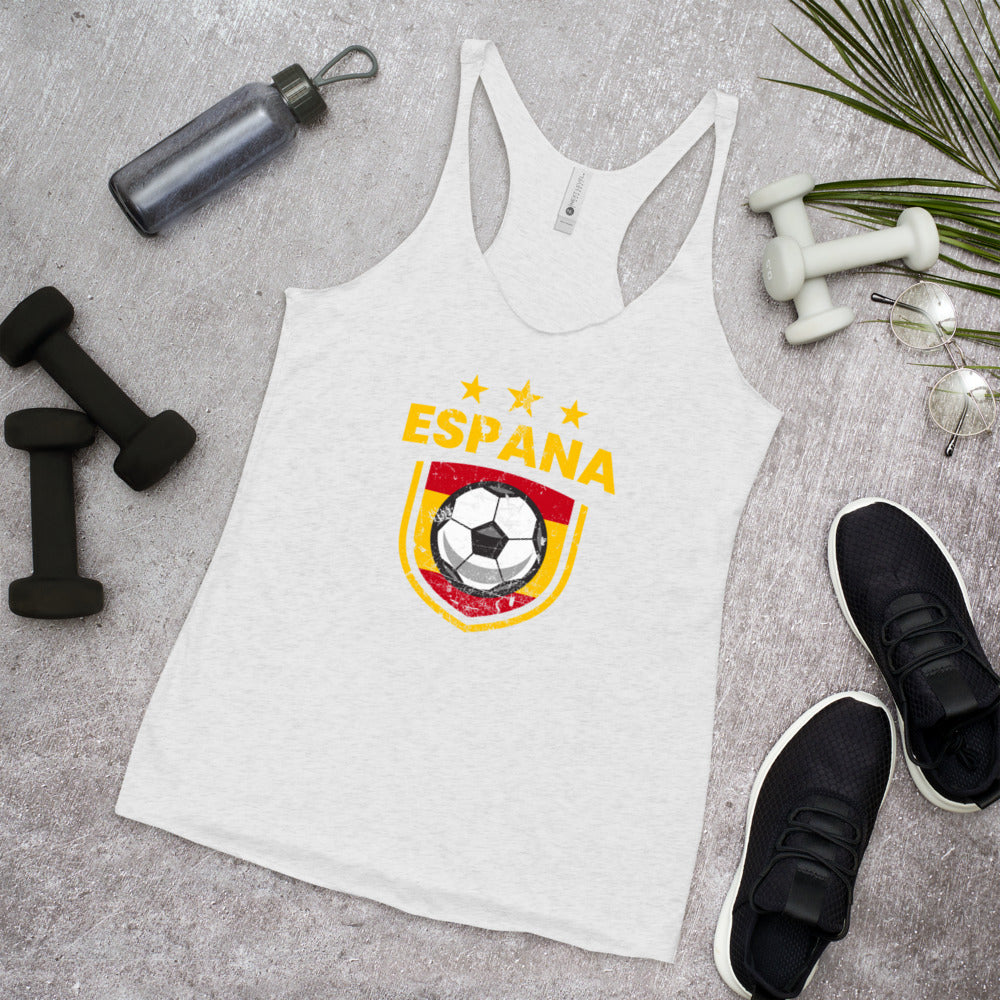 Retro Spain Soccer Team Football Fan Country Espana Spanish Flag Women's Racerback Tank Top