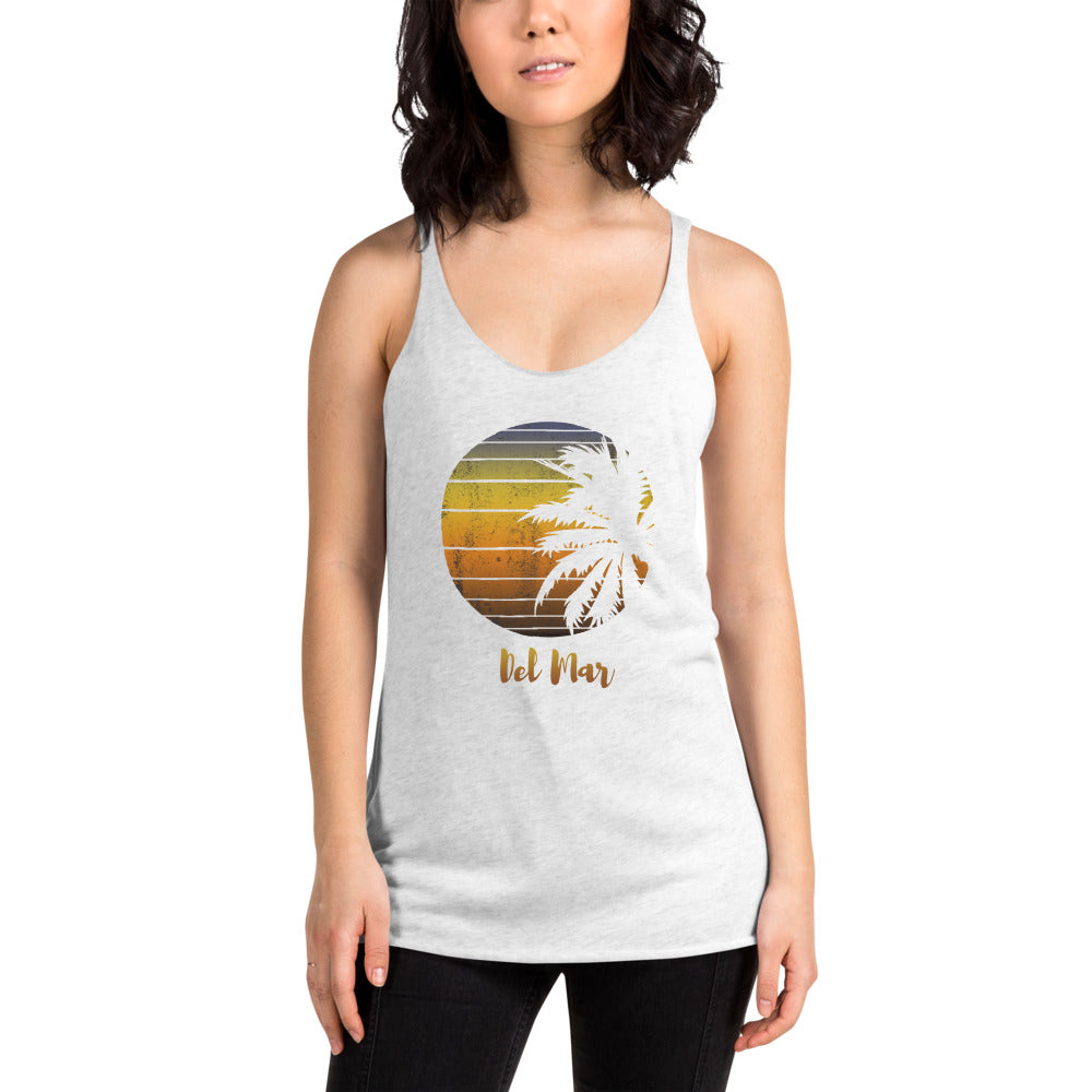 Retro Del Mar California Beach Vacation Souvenir Palm Tree Women's Racerback Tank Top