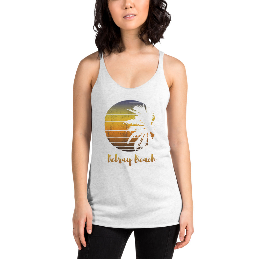 Retro Delray Beach Florida Palm Tree Vacation Souvenir Women's Racerback Tank Top