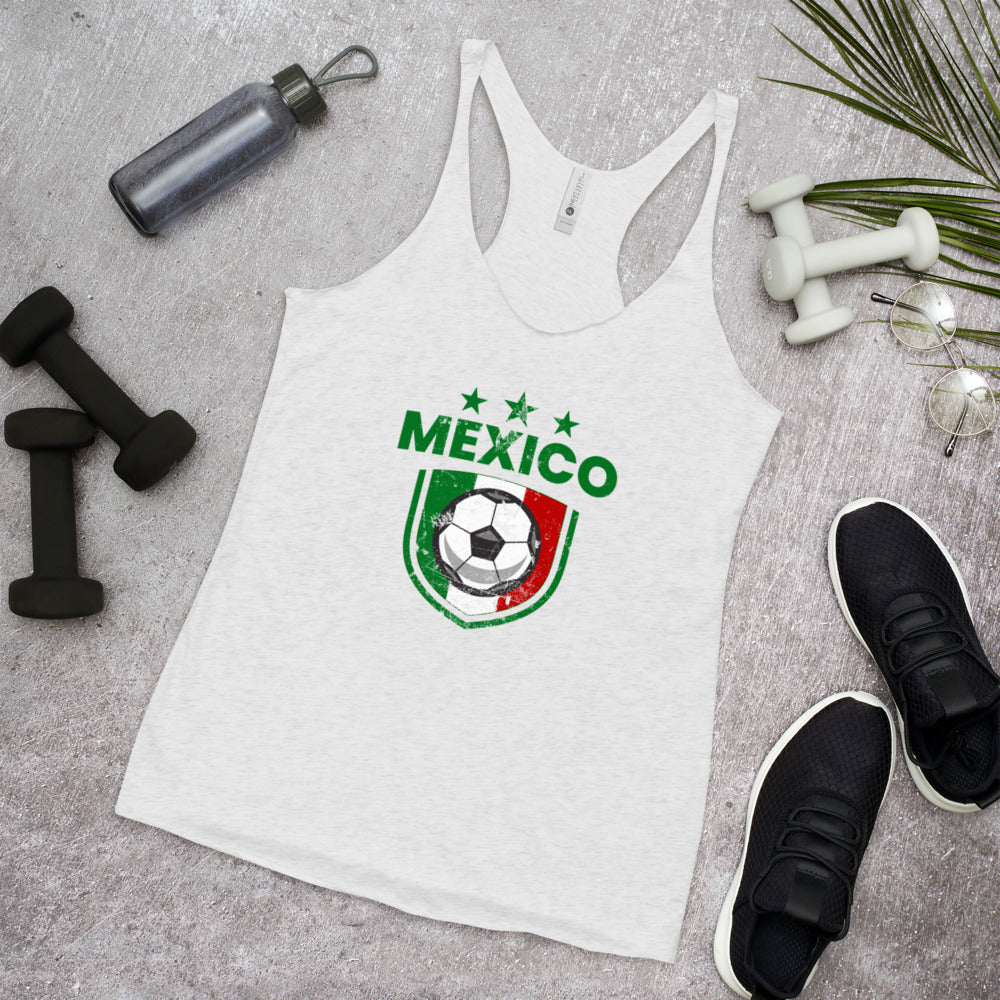 Retro Mexico Soccer Team Football Fan Country Mexican Flag Women's Racerback Tank Top