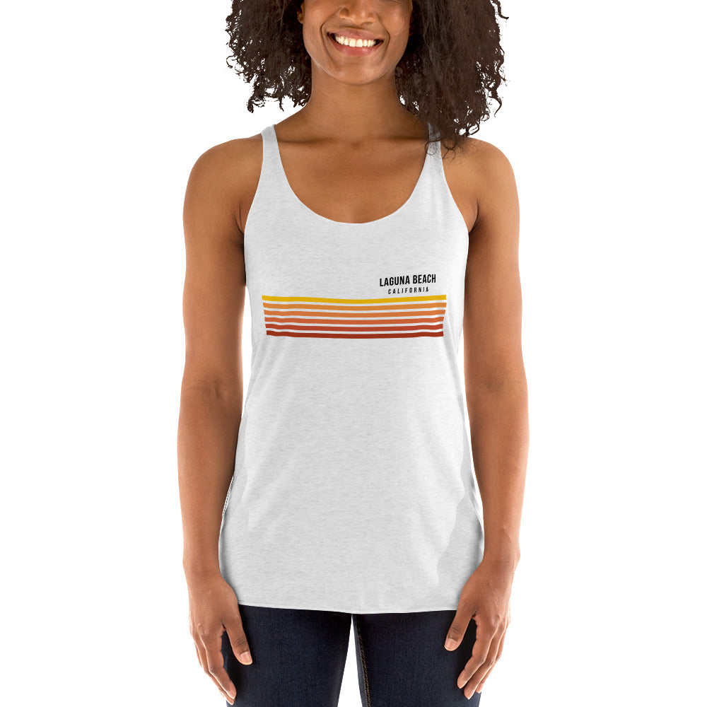 Retro Laguna Beach California Vacation Stripes Women's Racerback Tank Top