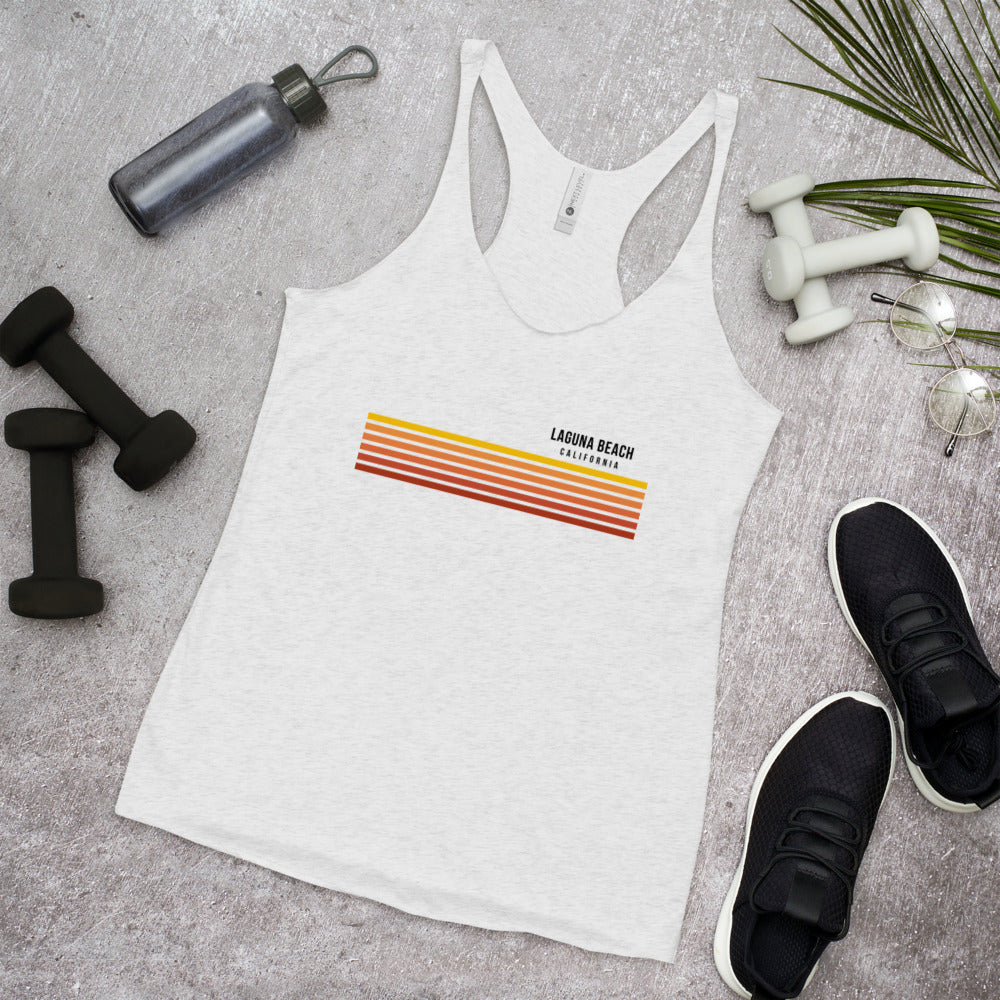 Retro Laguna Beach California Vacation Stripes Women's Racerback Tank Top