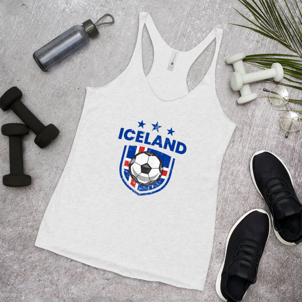 Retro Iceland Soccer Team Football Fan Country Icelandic Flag Women's Racerback Tank Top