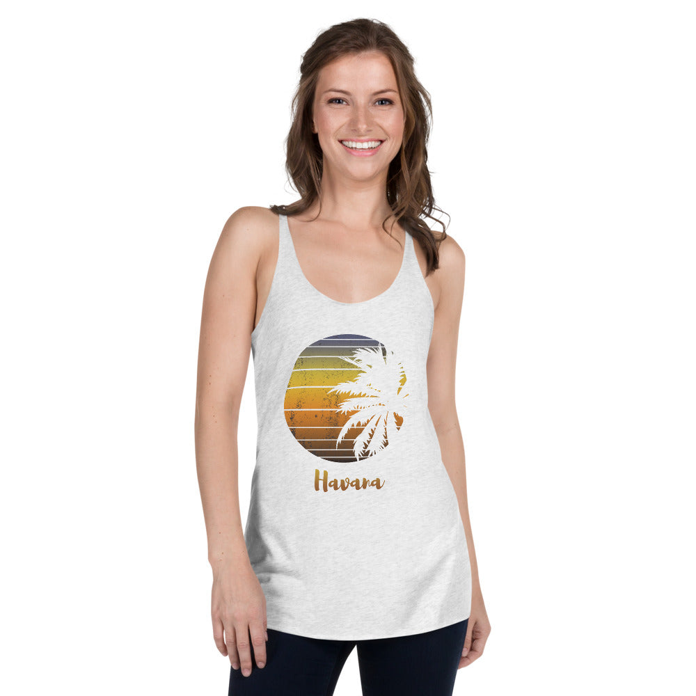 Retro Havana Cuba Beach Palm Tree Vacation Souvenir Women's Racerback Tank Top