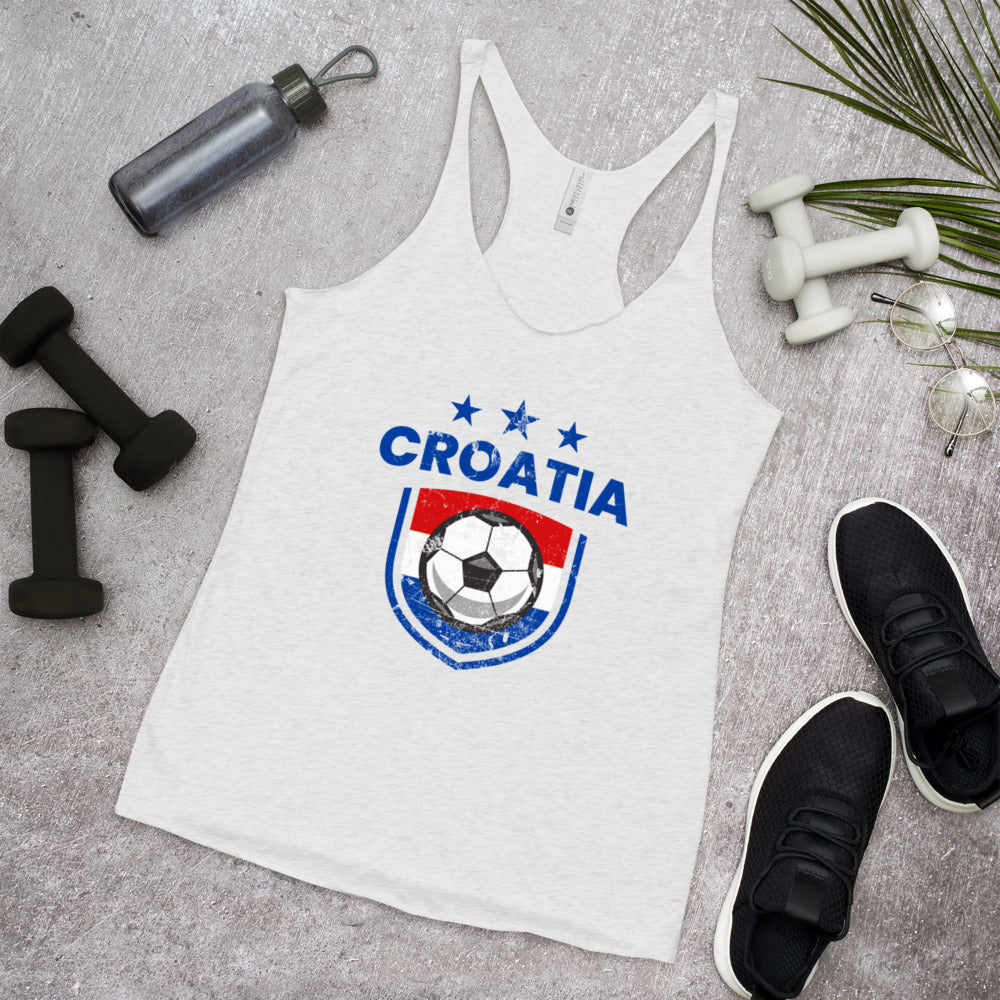 Retro Croatia Soccer Team Football Fan Country Croatian Flag Women's Racerback Tank Top