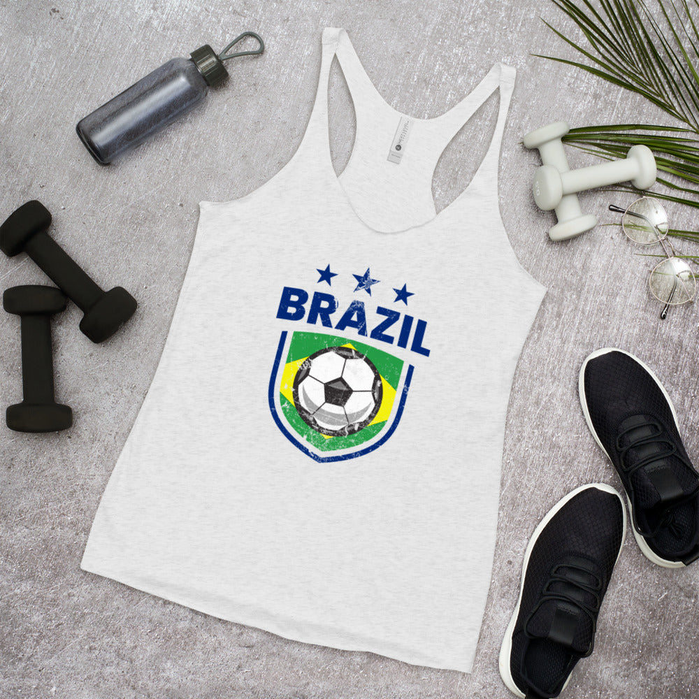 Retro Brazil Soccer Team Football Fan Country Brasil Brazilian Flag Women's Racerback Tank Top
