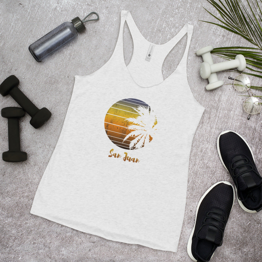 Retro San Juan Puerto Rico Beach Palm Tree Vacation Souvenir Women's Racerback Tank Top