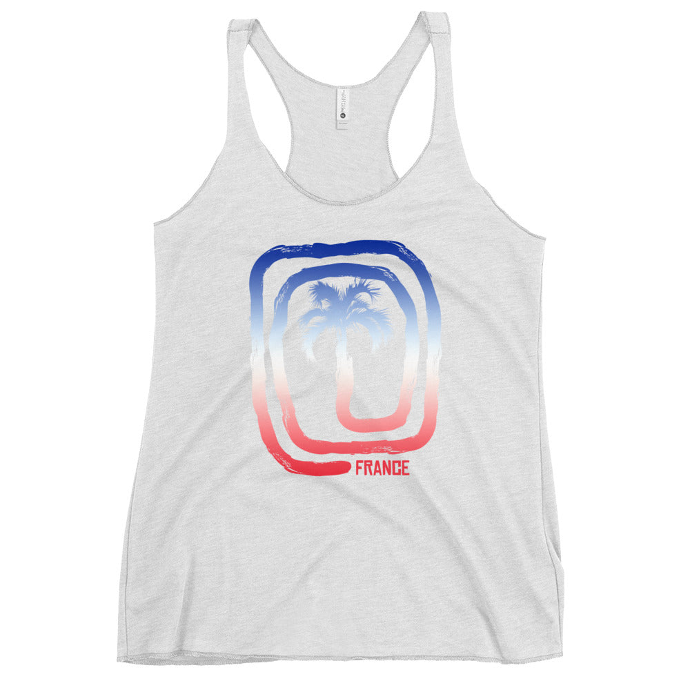 Cool France Flag Beach Palm Tree Vacation Souvenir Women's Racerback Tank Top