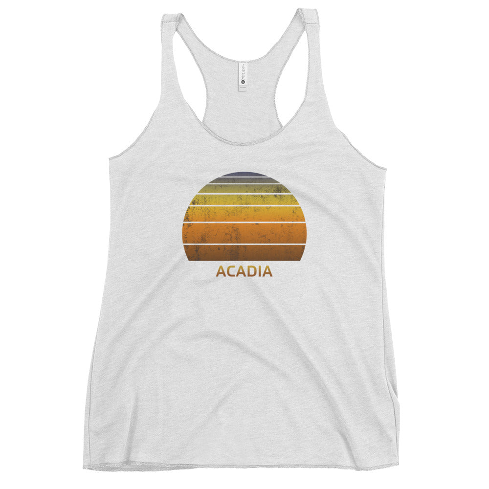 Retro Acadia National Park Souvenir Vacation Sunset Women's Racerback Tank Top