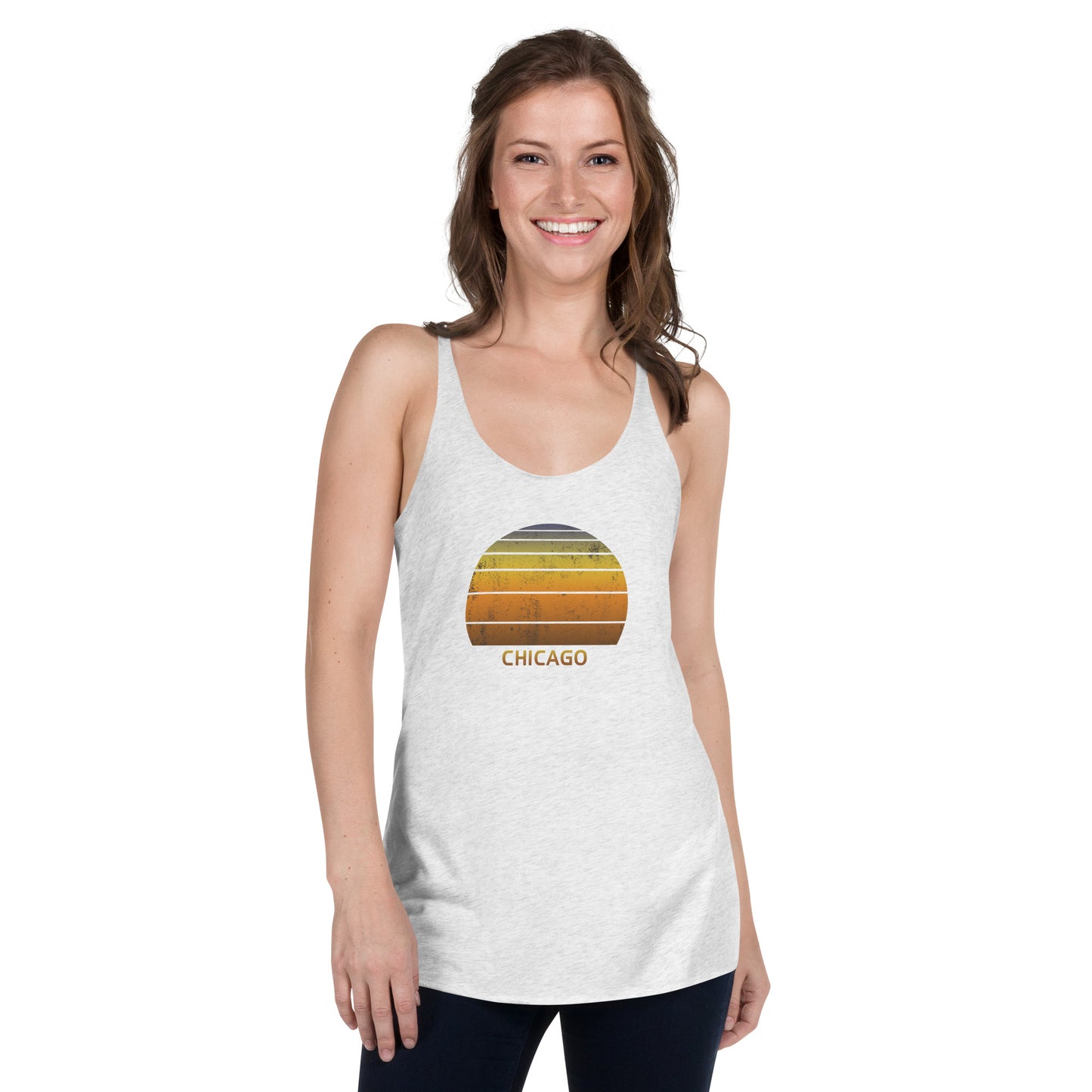 Retro Chicago Sunset Vacation Souvenir Vintage Sunrise Women's Racerback Tank Top