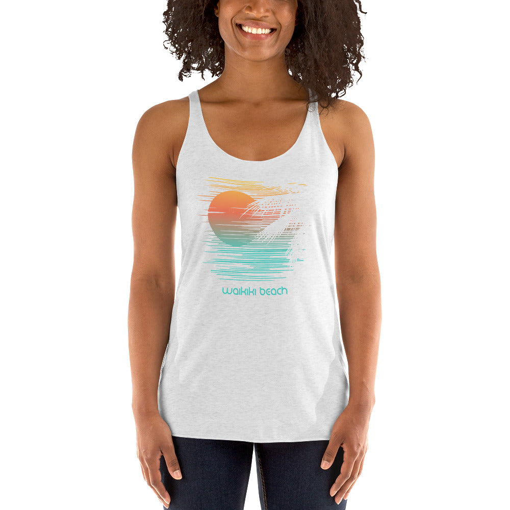 Waikiki Beach Oahu Hawaii Vacation Artistic Souvenir Women's Racerback Tank Top