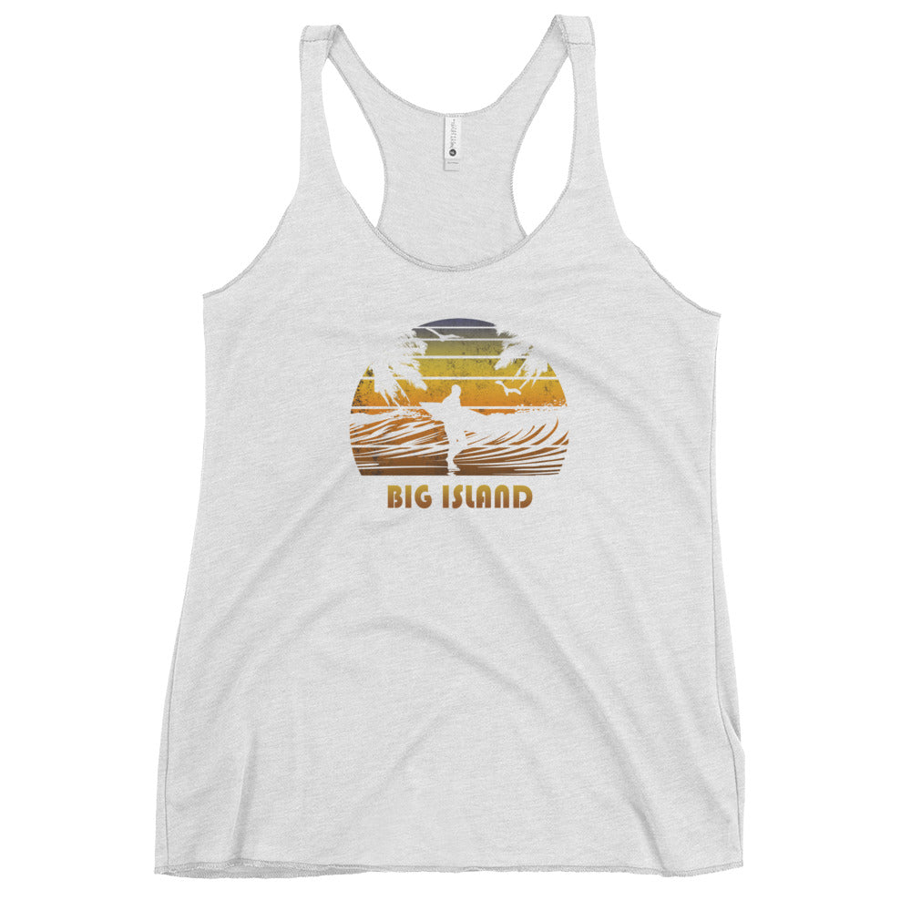 Retro Big Island Hawaii Surfing Fan Surfer Beach Women's Racerback Tank Top