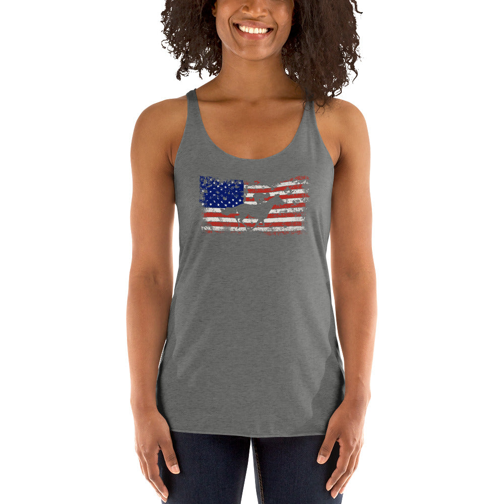 Horse Racing Fan USA Flag Patriotic Race Track Lover Women's Racerback Tank Top