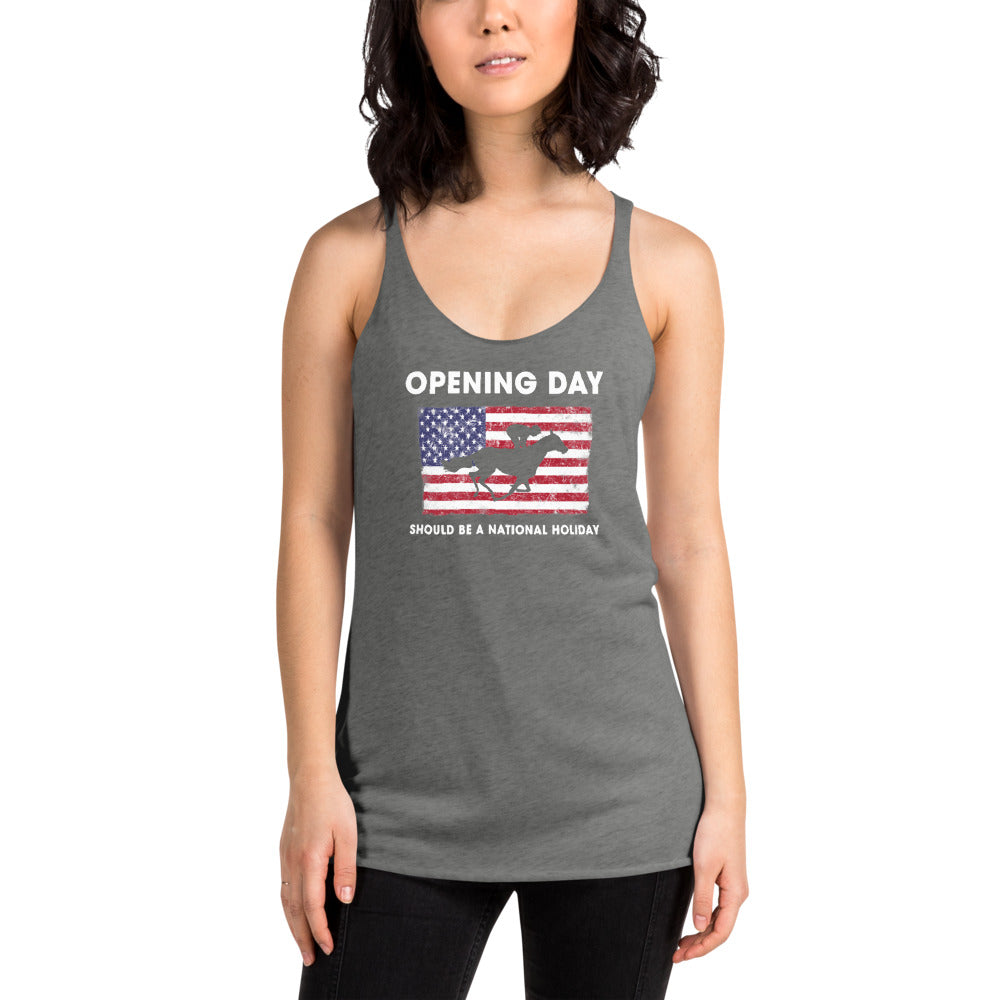 Opening Day Horse Racing Track Derby Fan USA Flag Women's Racerback Tank Top